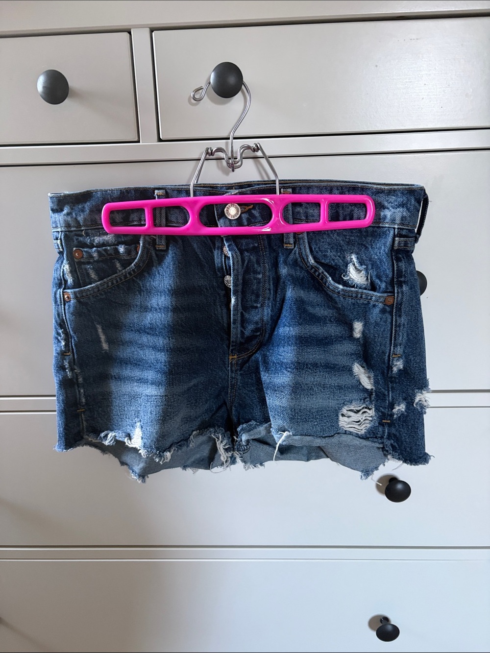 AGOLDE Distressed Dark Blue Jean Cutoff Shorts